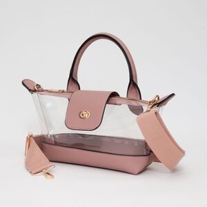 Pink Compact Transparent Clear Crossbody Bag Purse Leather Womens